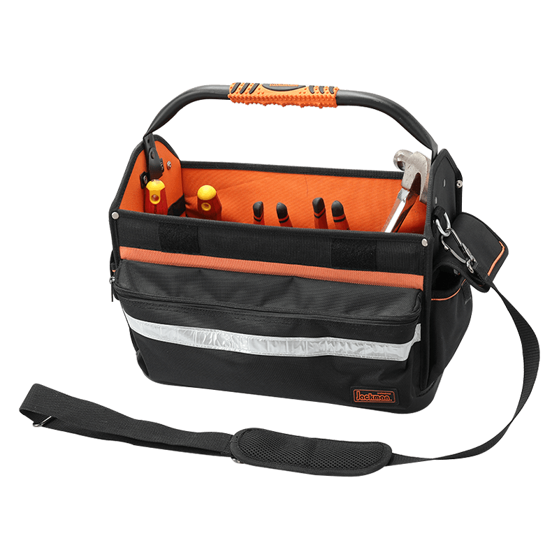 16' DREHBARER WERKZEUGTASCHE MIT WASSERDICHTEM PP-BODEN MIT GRIFF AUS WASSERDICHTEM STAHL, SERIE 600 SCHWARZ/ORANGE, HERGESTELLT AUS 1680D JKB-862B14