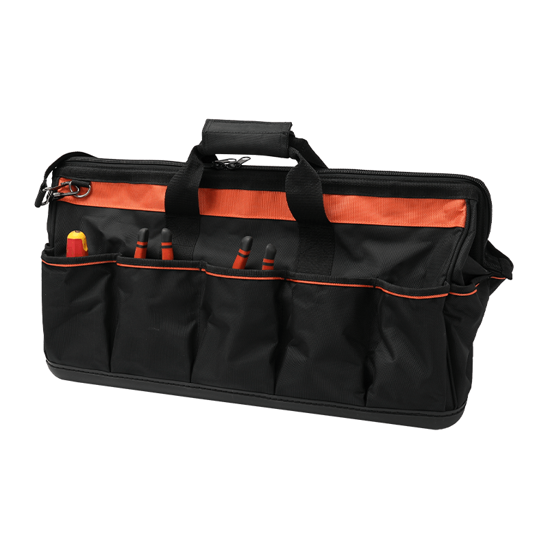 24' WASSERDICHTE PP-WERKZEUGTASCHE MIT BOTTOM GATE MOUTH, SERIE 600 SCHWARZ/ORANGE UND REFLEXSTREIFEN, HERGESTELLT AUS 1680D JKB-86014 24