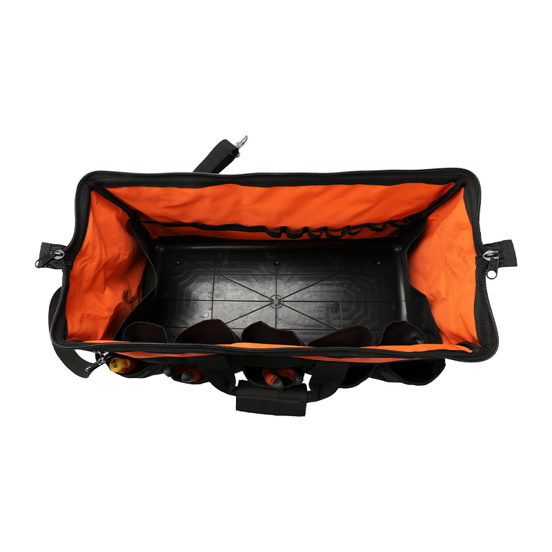 24' WASSERDICHTE PP-WERKZEUGTASCHE MIT BOTTOM GATE MOUTH, SERIE 600 SCHWARZ/ORANGE UND REFLEXSTREIFEN, HERGESTELLT AUS 1680D JKB-86014 24