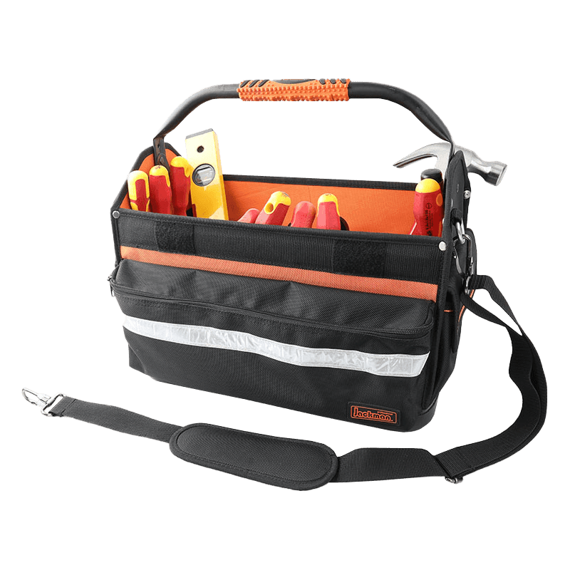 16' DREHBARER WERKZEUGTASCHE MIT WASSERDICHTEM PP-BODEN MIT GRIFF AUS WASSERDICHTEM STAHL, SERIE 600 SCHWARZ/ORANGE, HERGESTELLT AUS 1680D JKB-862B14